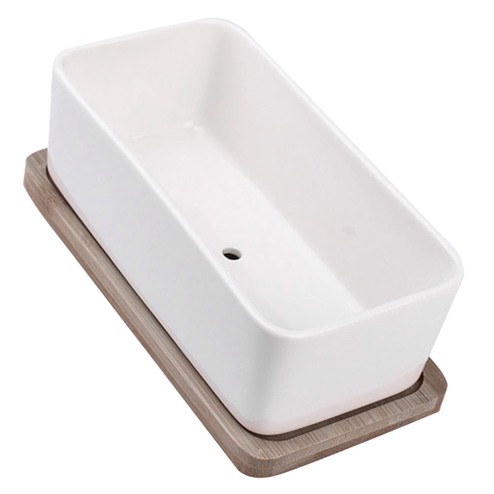 SWETRACE Ceramic Oblong Flower Pot White 1 Set 6.7X3.3In - Image 1