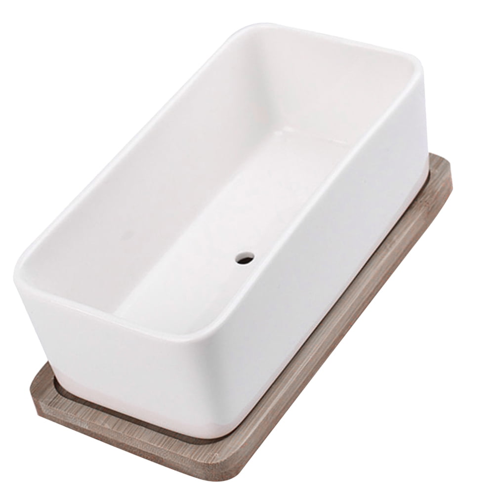 SWETRACE Ceramic Oblong Flower Pot White 1 Set 6.7X3.3In - Image 3