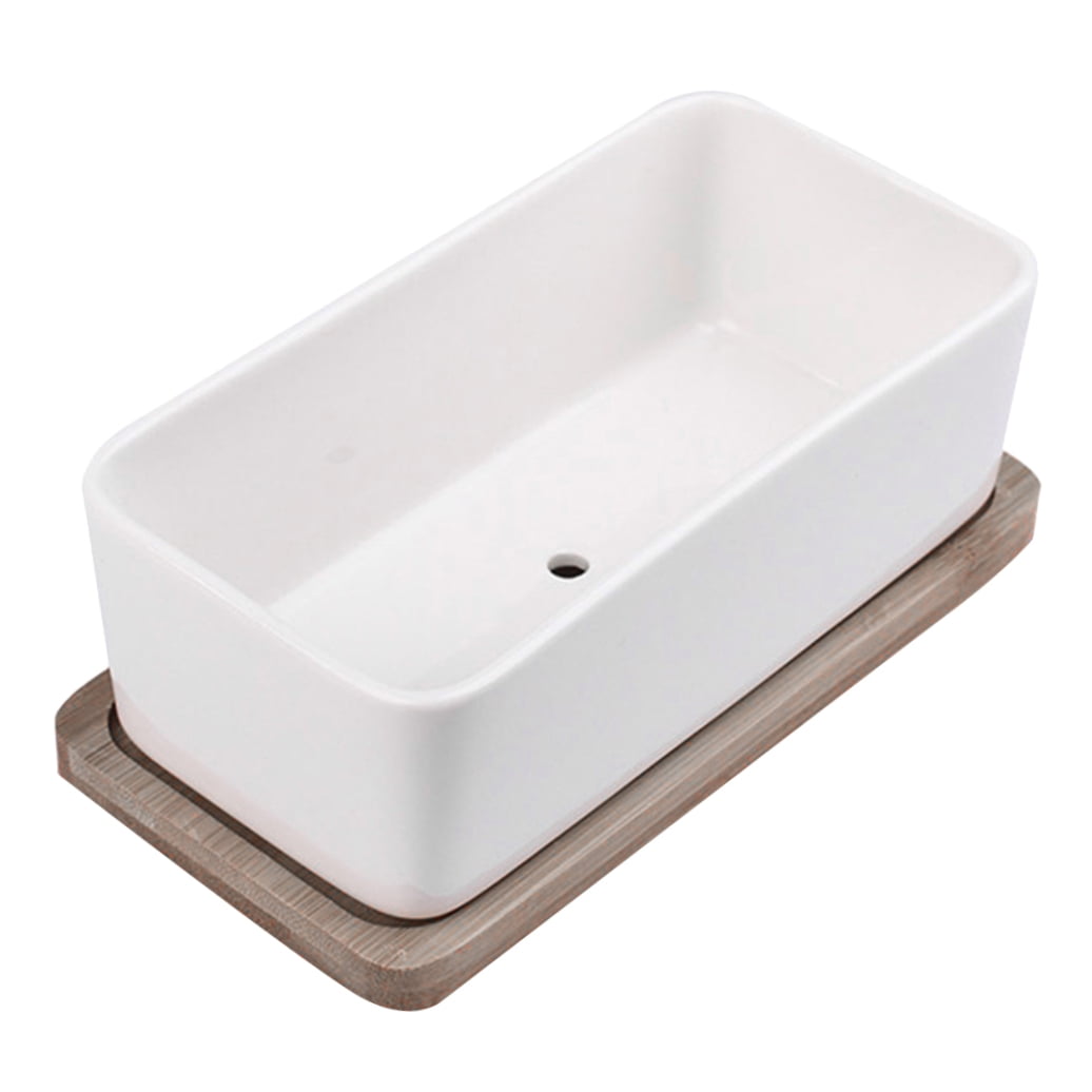 SWETRACE Ceramic Oblong Flower Pot White 1 Set 6.7X3.3In - Image 4