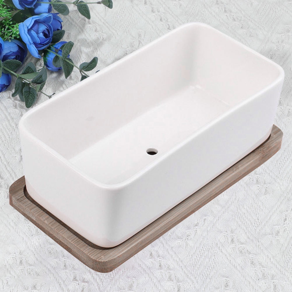 SWETRACE Ceramic Oblong Flower Pot White 1 Set 6.7X3.3In - Image 5