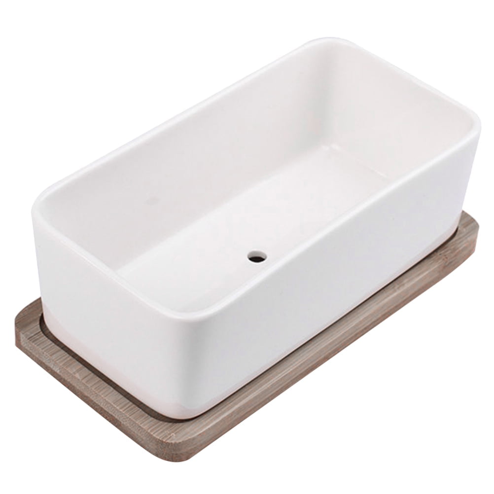 SWETRACE Ceramic Oblong Flower Pot White 1 Set 6.7X3.3In - Image 6
