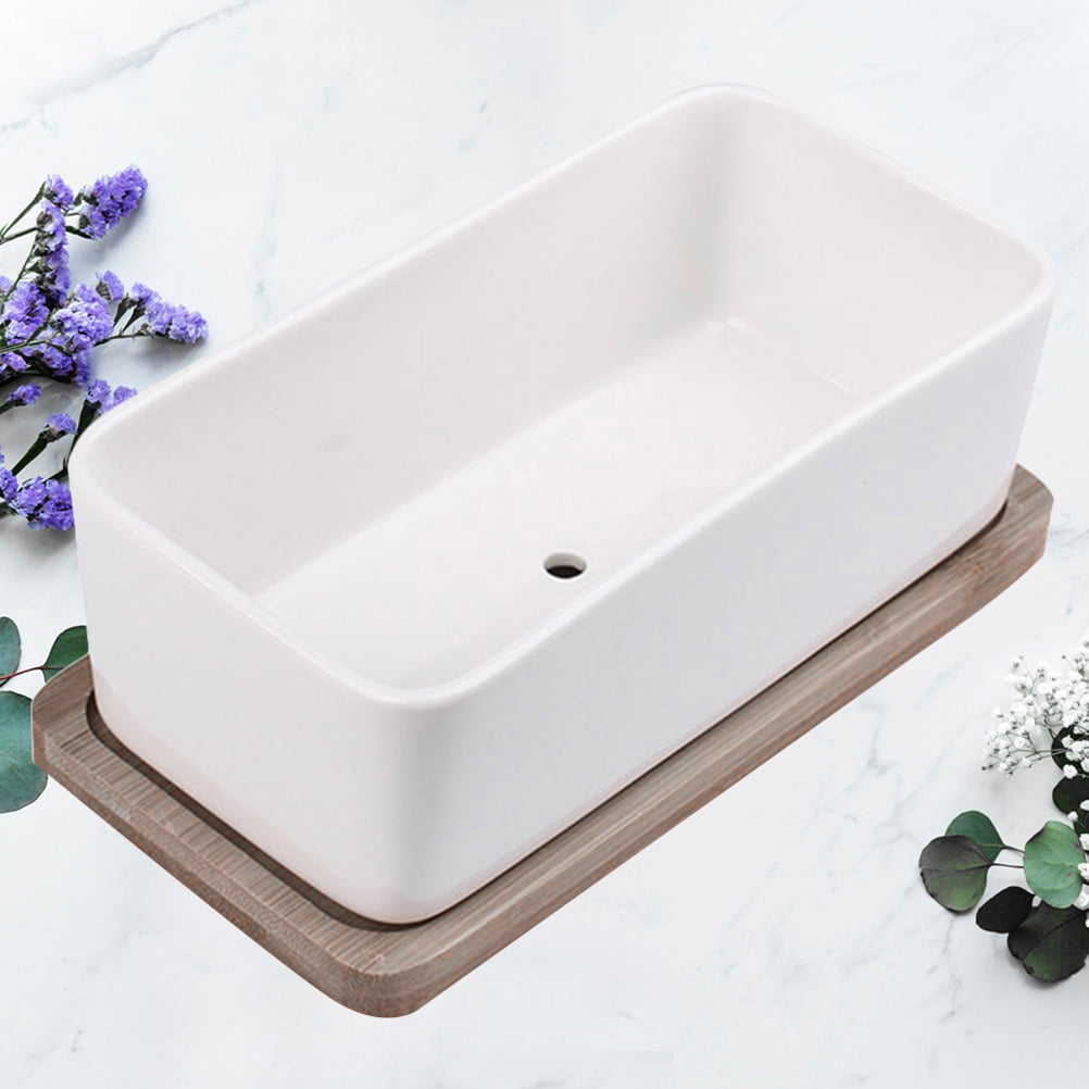 SWETRACE Ceramic Oblong Flower Pot White 1 Set 6.7X3.3In - Image 8