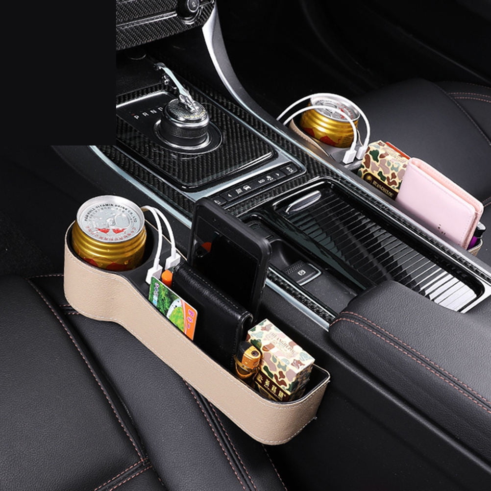 Masteelf Car Seat Gap Storage Box 1Set Beige Leather with Car Seat Slide Filler for Drivers - Image 5
