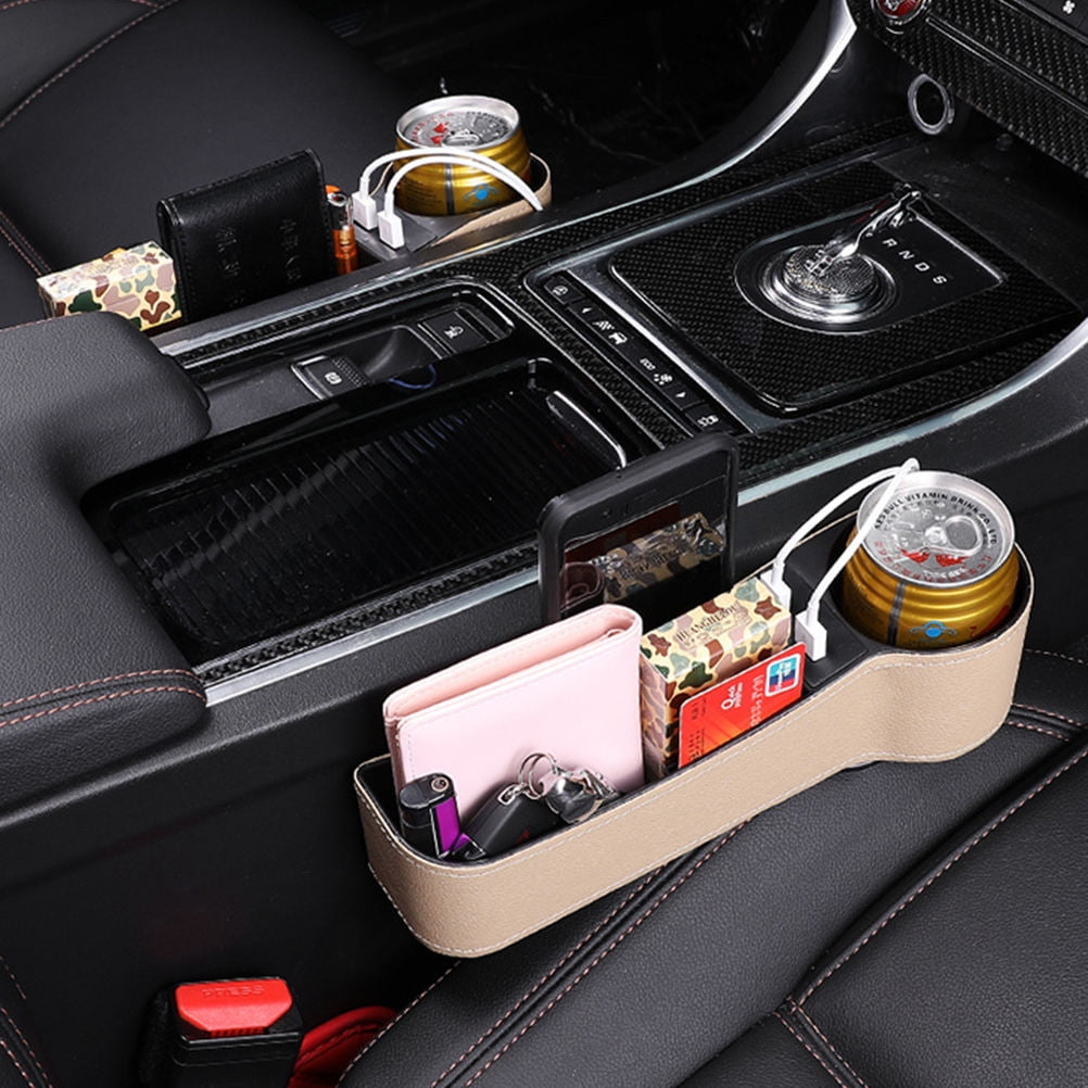 Masteelf Car Seat Gap Storage Box 1Set Beige Leather with Car Seat Slide Filler for Drivers - Image 7
