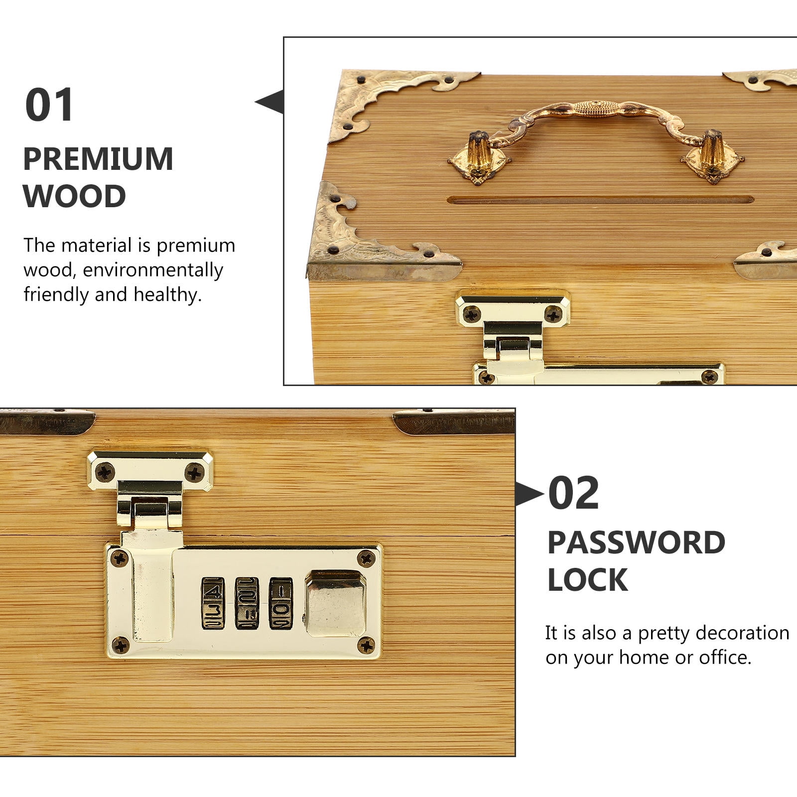 SWETRACE Retro Money-Saving Box With Combination Lock - Scratch- Keepsakes Container 1Pc 11.8x3.9x3.9in - Image 2