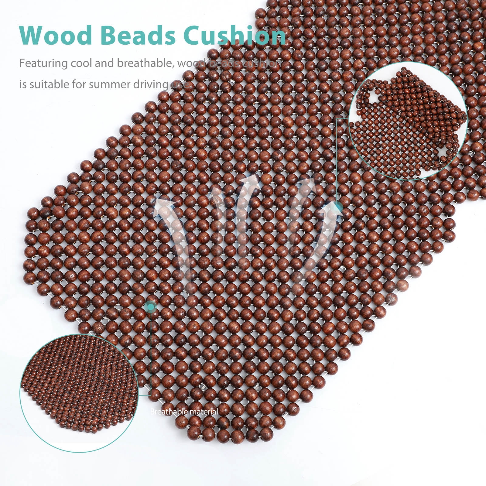 SWETRACE Car Seat Pads Wooden Beads Seat Cushion Breathable Coffee 1 Pc 53.45 x 17.68 x 0.79 inch - Image 2