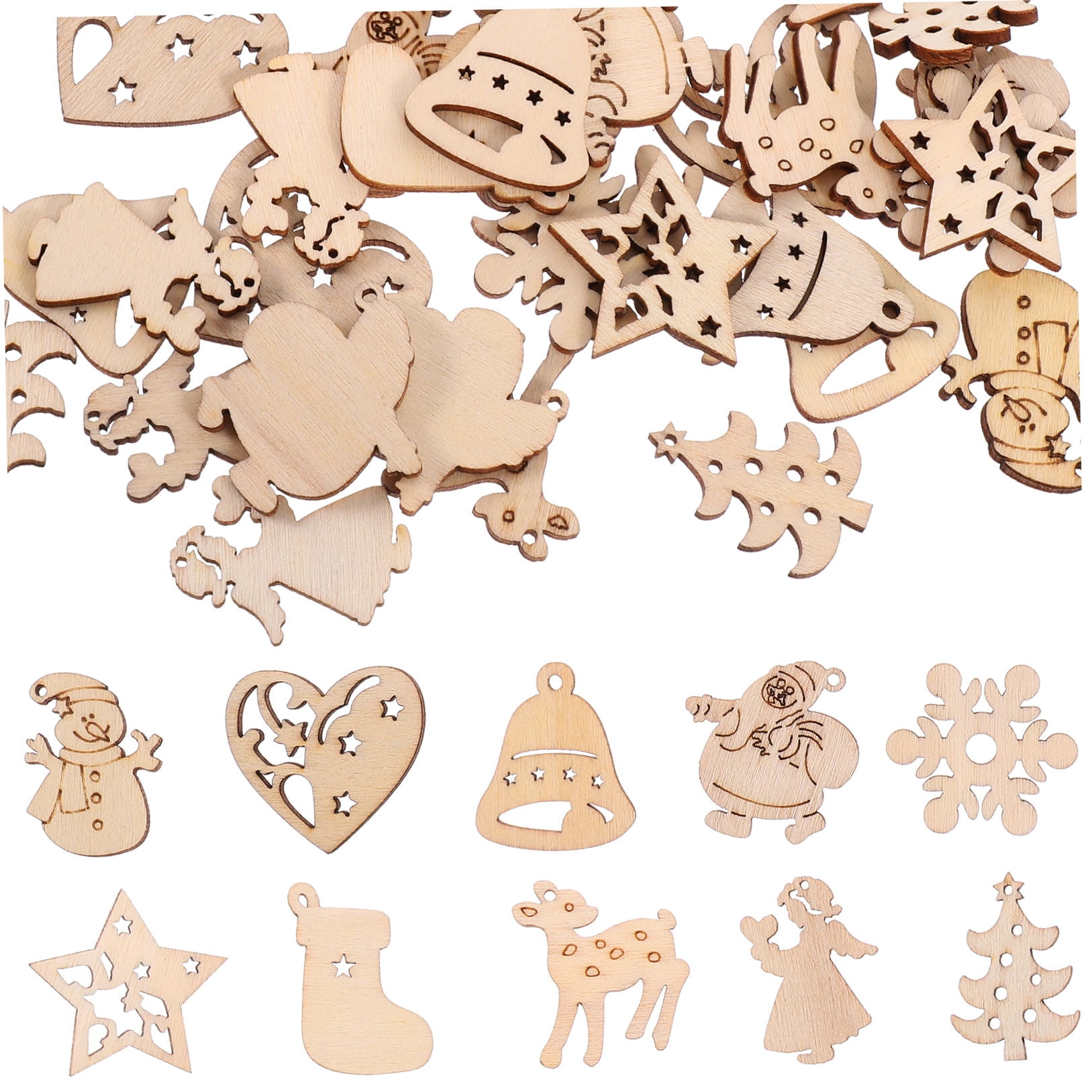 SWETRACE 100Pcs Small Wood Holiday Cutouts Unfinished Wood Slices Diy Wood Chips For Christmas Decorations - Image 5