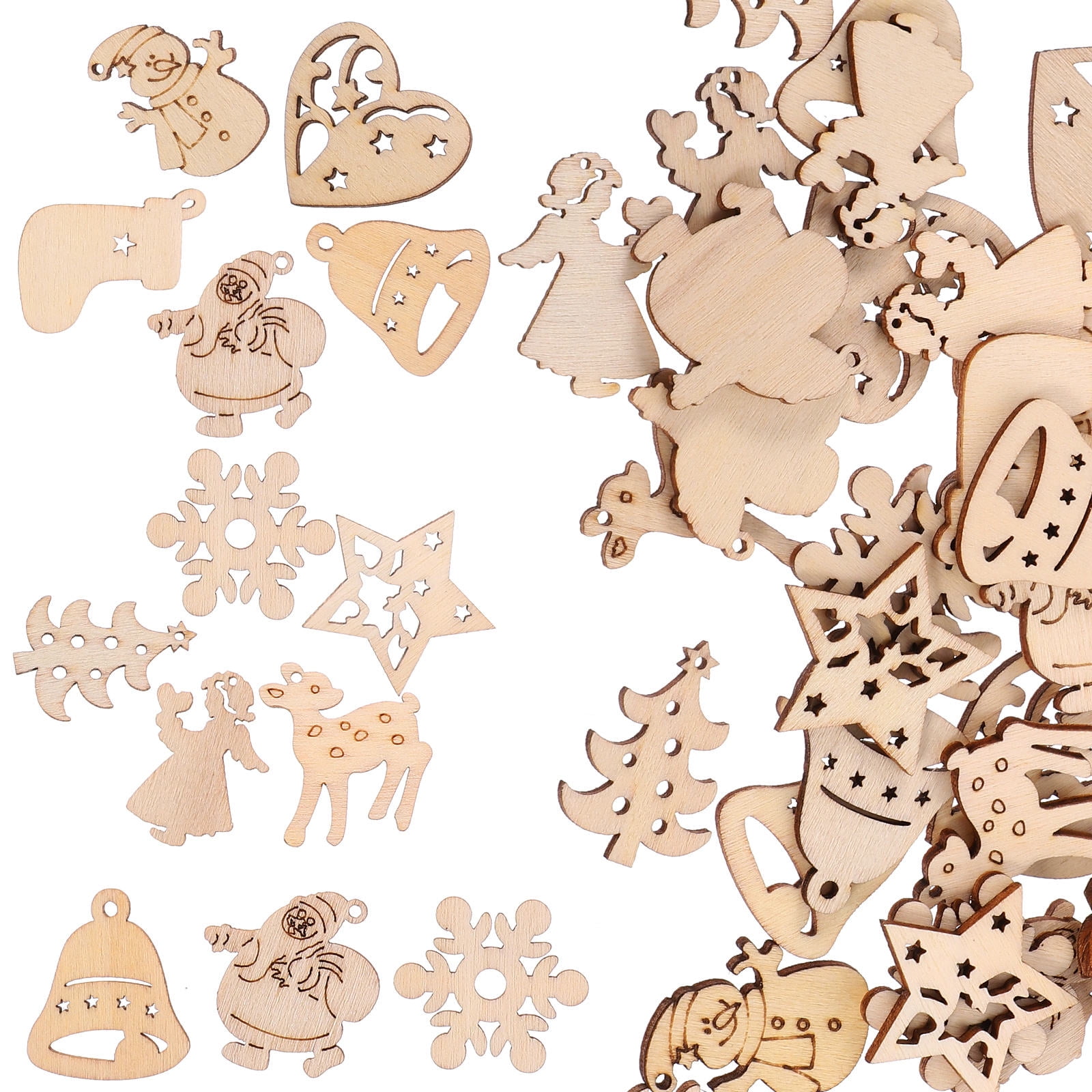 SWETRACE 100Pcs Small Wood Holiday Cutouts Unfinished Wood Slices Diy Wood Chips For Christmas Decorations - Image 7