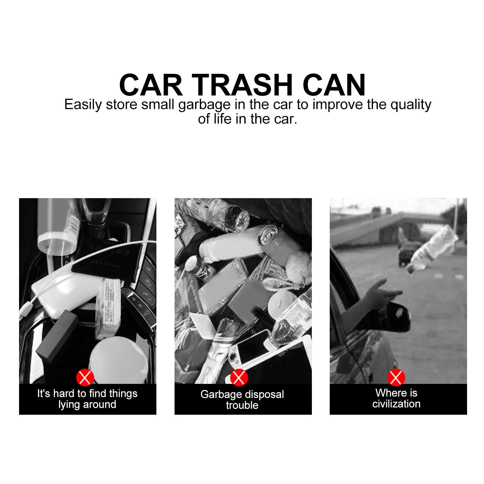 SWETRACE 1Set Trash Holder for Car Rectangular Black Plastic with for Drivers - Image 5