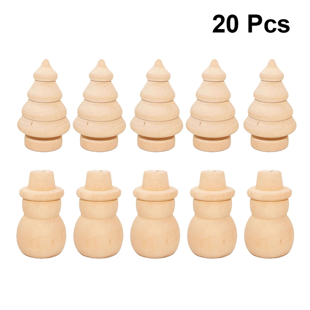 SWETRACE 20Pcs Diy Wooden Dolls Craft Mini Ornaments Light Yellow Snowman Figurines Miniature For Children - Image 1