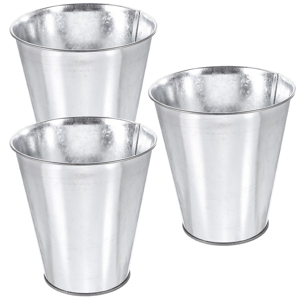 SWETRACE 3Pcs Round Silver Flower Bucket for Floral Arrangement 12X5.1in Iron Material - Image 1