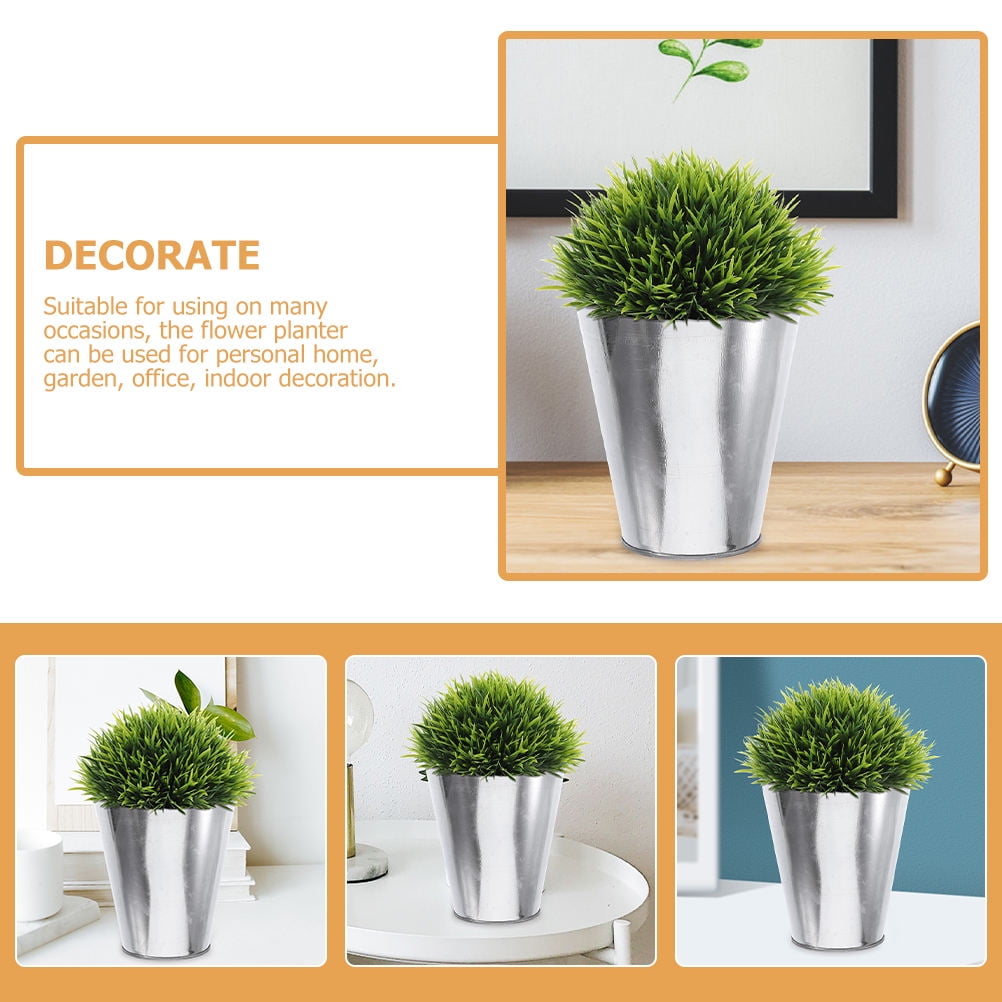 SWETRACE 3Pcs Round Silver Flower Bucket for Floral Arrangement 12X5.1in Iron Material - Image 3