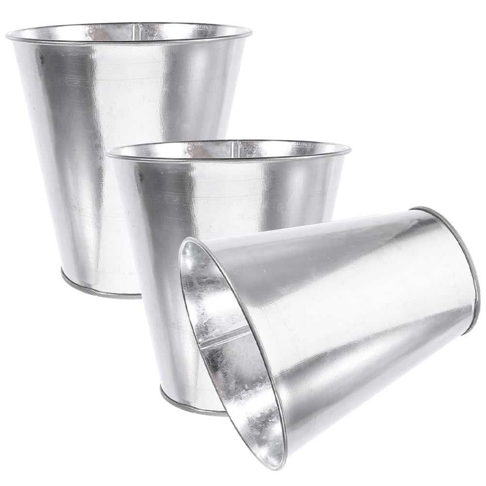SWETRACE 3Pcs Round Silver Flower Bucket for Floral Arrangement 12X5.1in Iron Material - Image 4