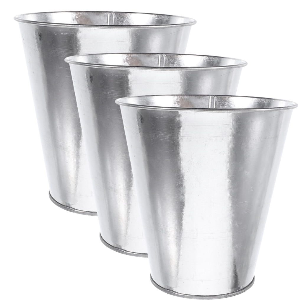 SWETRACE 3Pcs Round Silver Flower Bucket for Floral Arrangement 12X5.1in Iron Material - Image 5