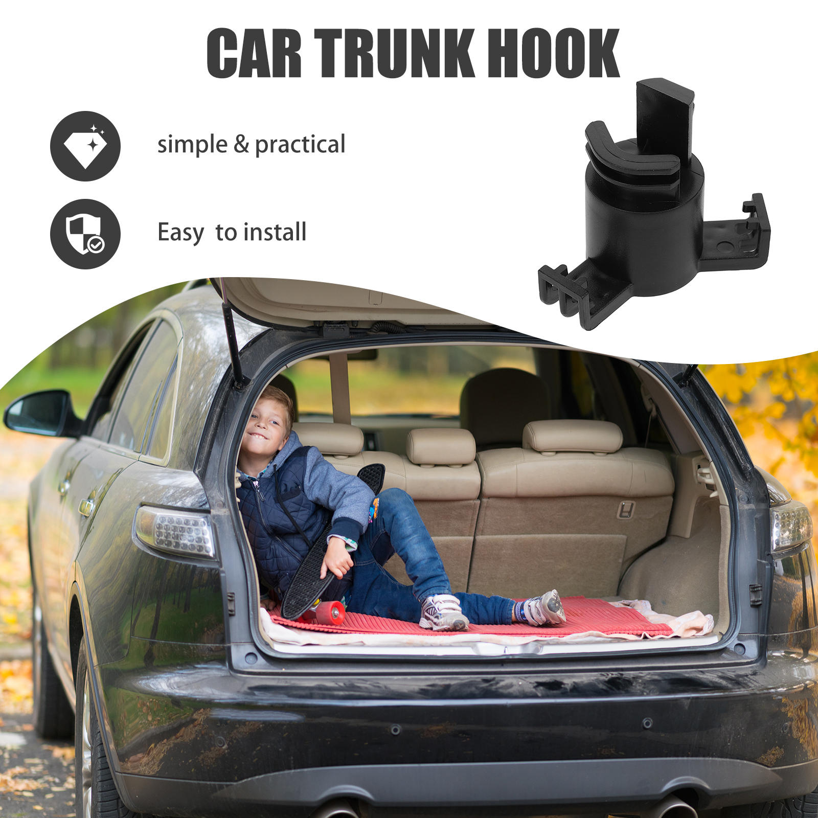 SWETRACE 1Pcs Trunk Hook for Car with Simple Design Storage 8.50X6.50X4.00Cm - Image 2