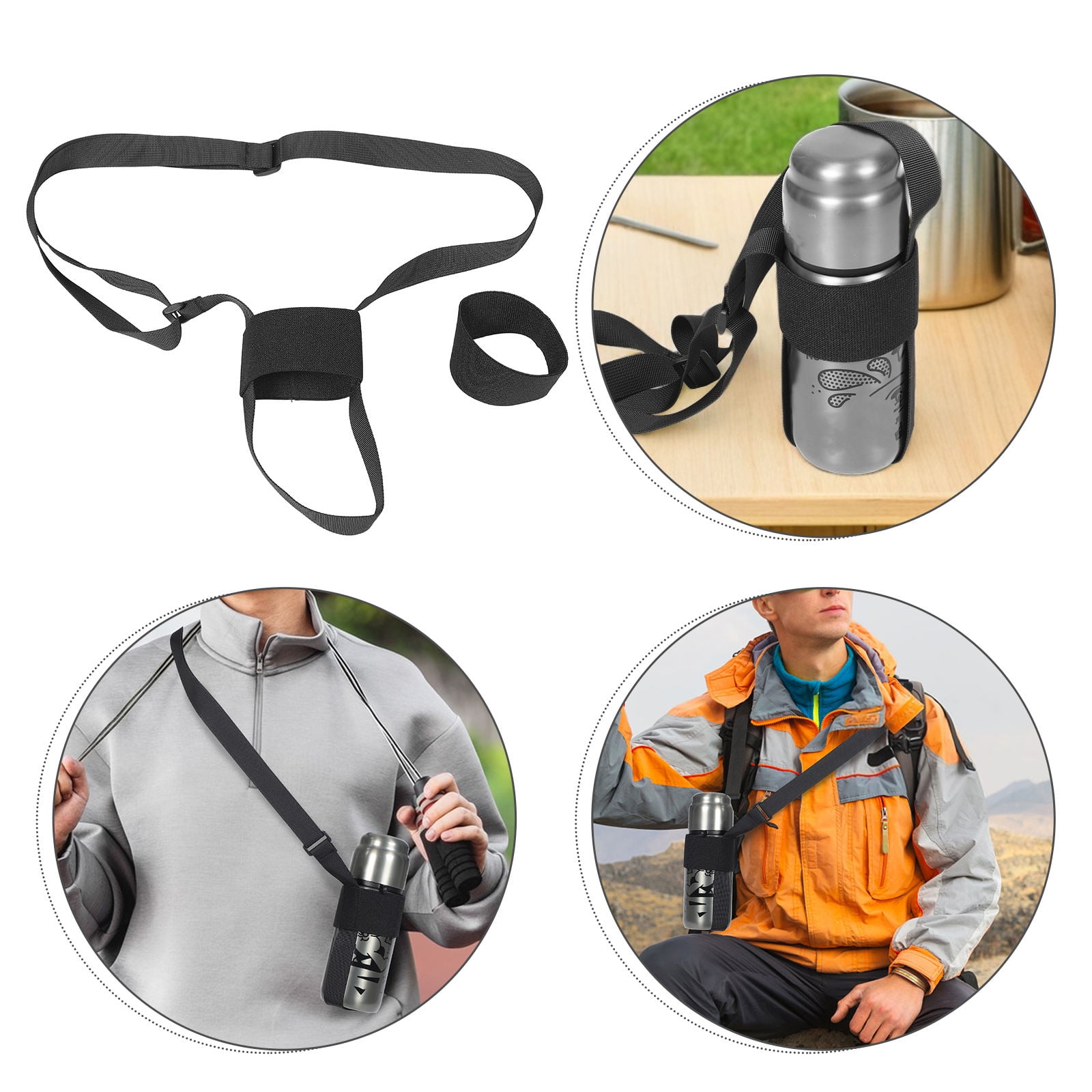 SWETRACE 1Set Adjustable Strap for Water Bottle in Black Polyester Ideal for Outdoor Activities 27.51X4.13X0.39in - Image 1