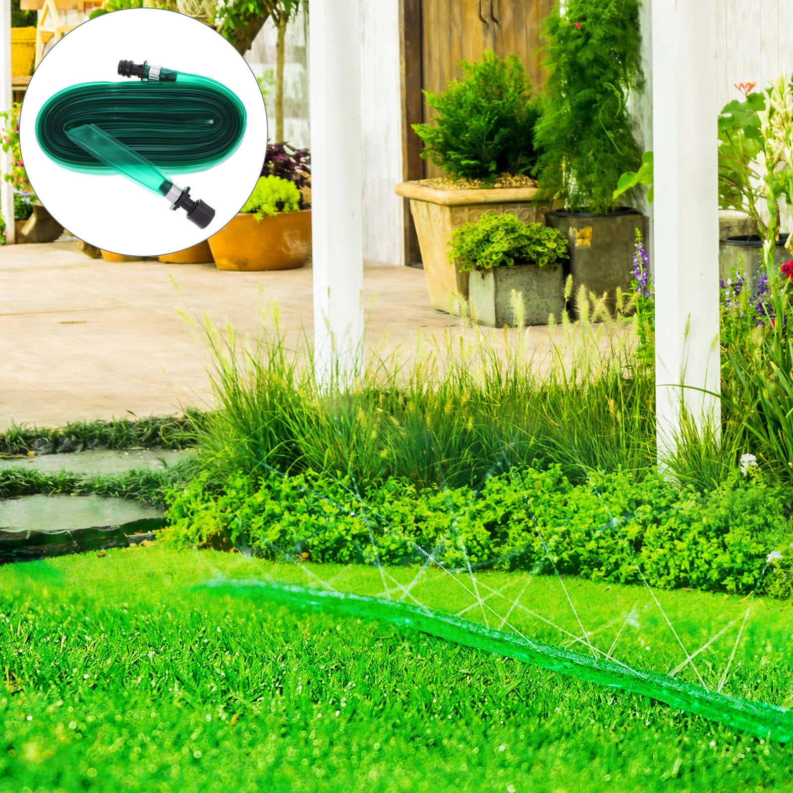 SWETRACE Hose With Holes Flat Soaker Hose Sprinkler Green PVC 1Pcs for Outdoor Irrigation - Image 8