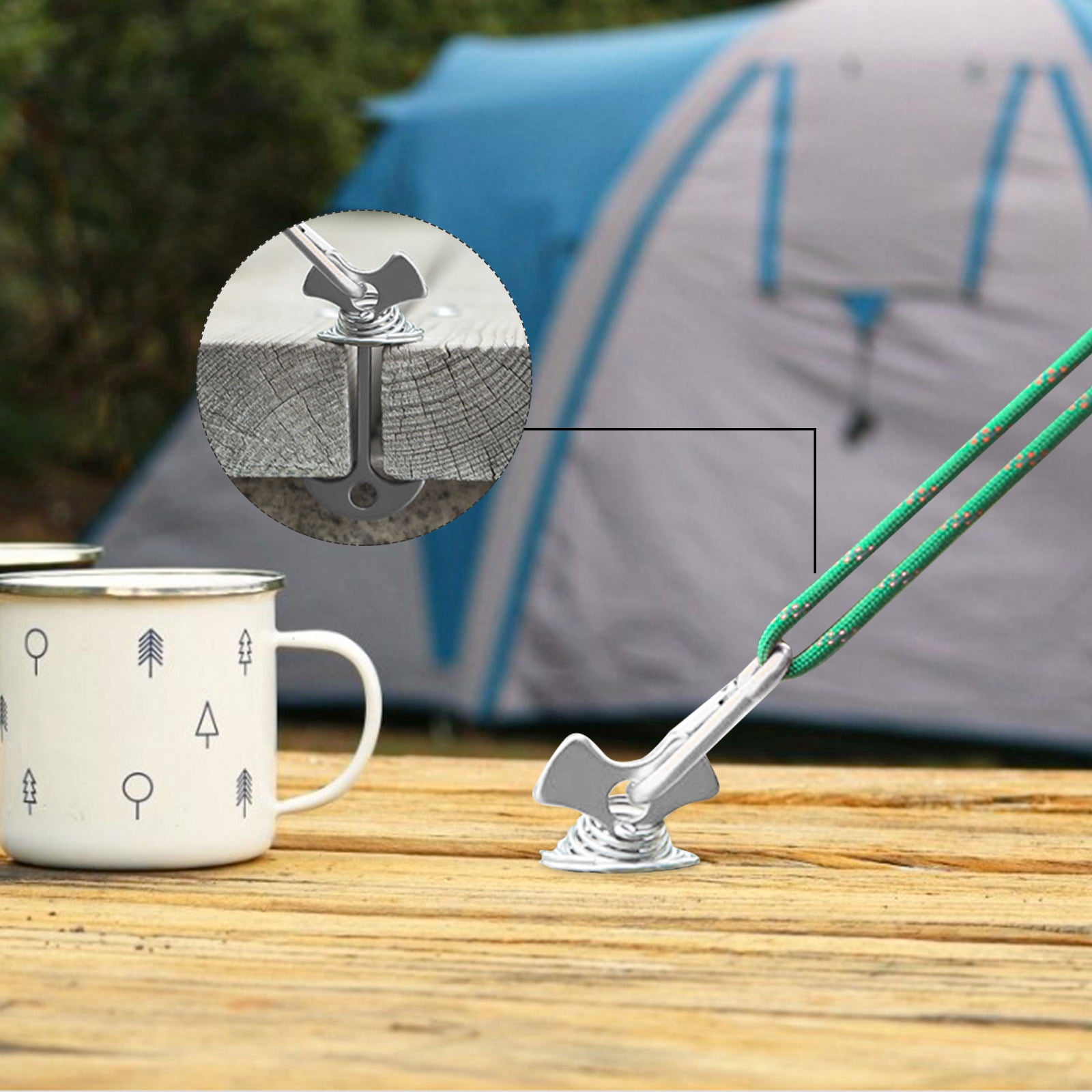 SWETRACE 6Pcs Stainless Steel Fishbone Tent Pegs for Outdoor Camping with Tent Rope Buckle 3.1x1.6x1.2in - Image 7
