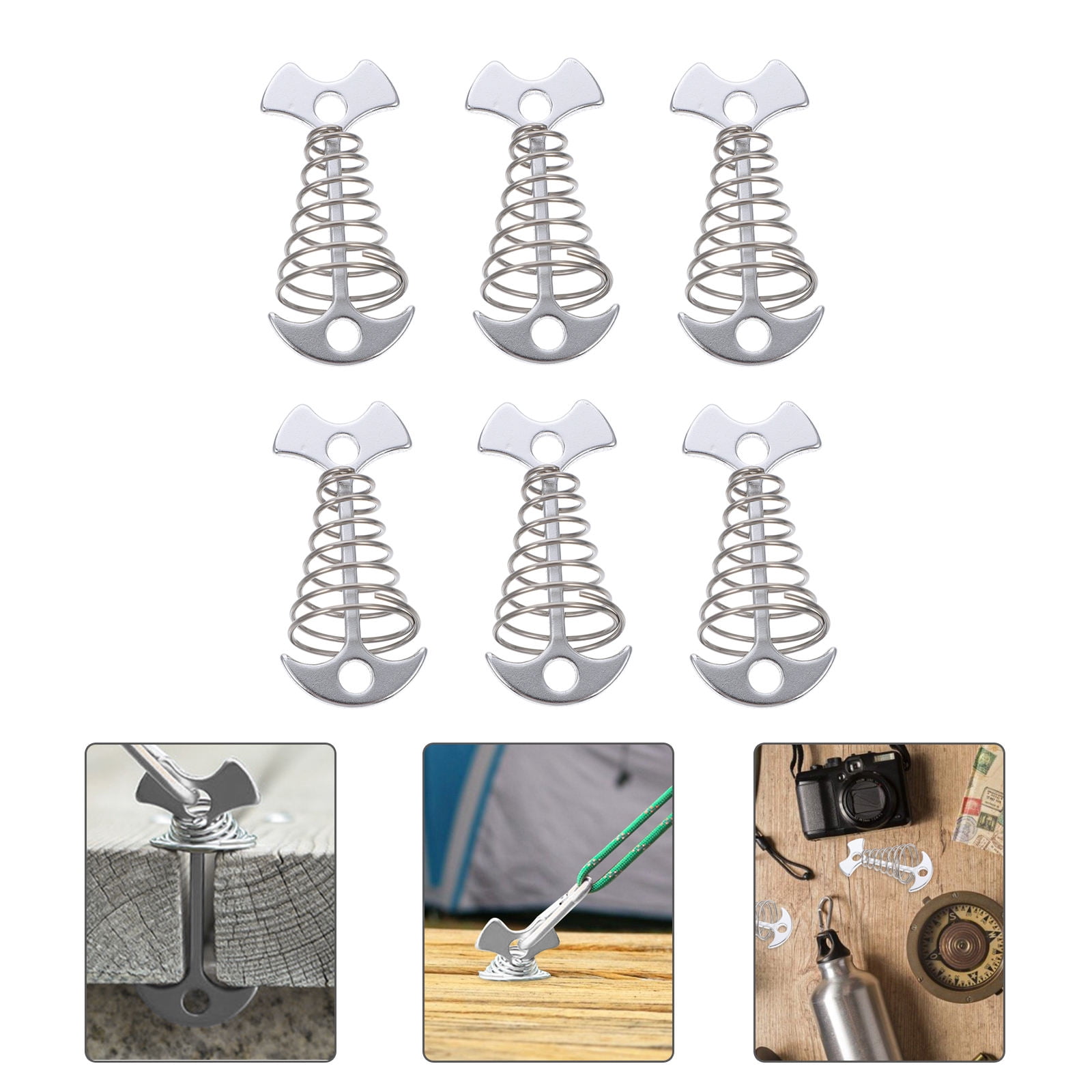 SWETRACE 6Pcs Stainless Steel Fishbone Tent Pegs for Outdoor Camping with Tent Rope Buckle 3.1x1.6x1.2in - Image 8