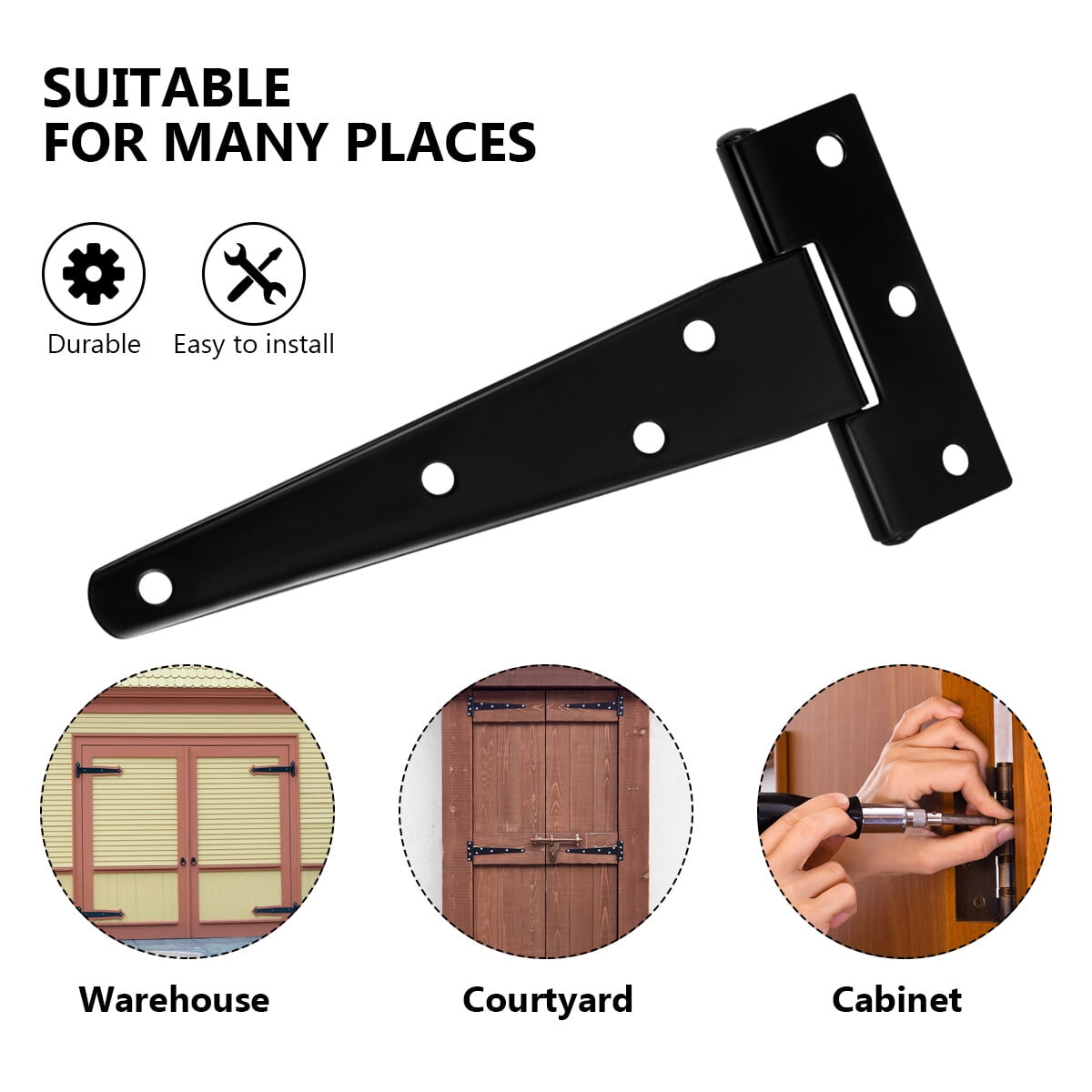 SWETRACE 6Pcs Heavy Duty Gate Hinges in T-Shape Black for Outdoor Projects - Image 3