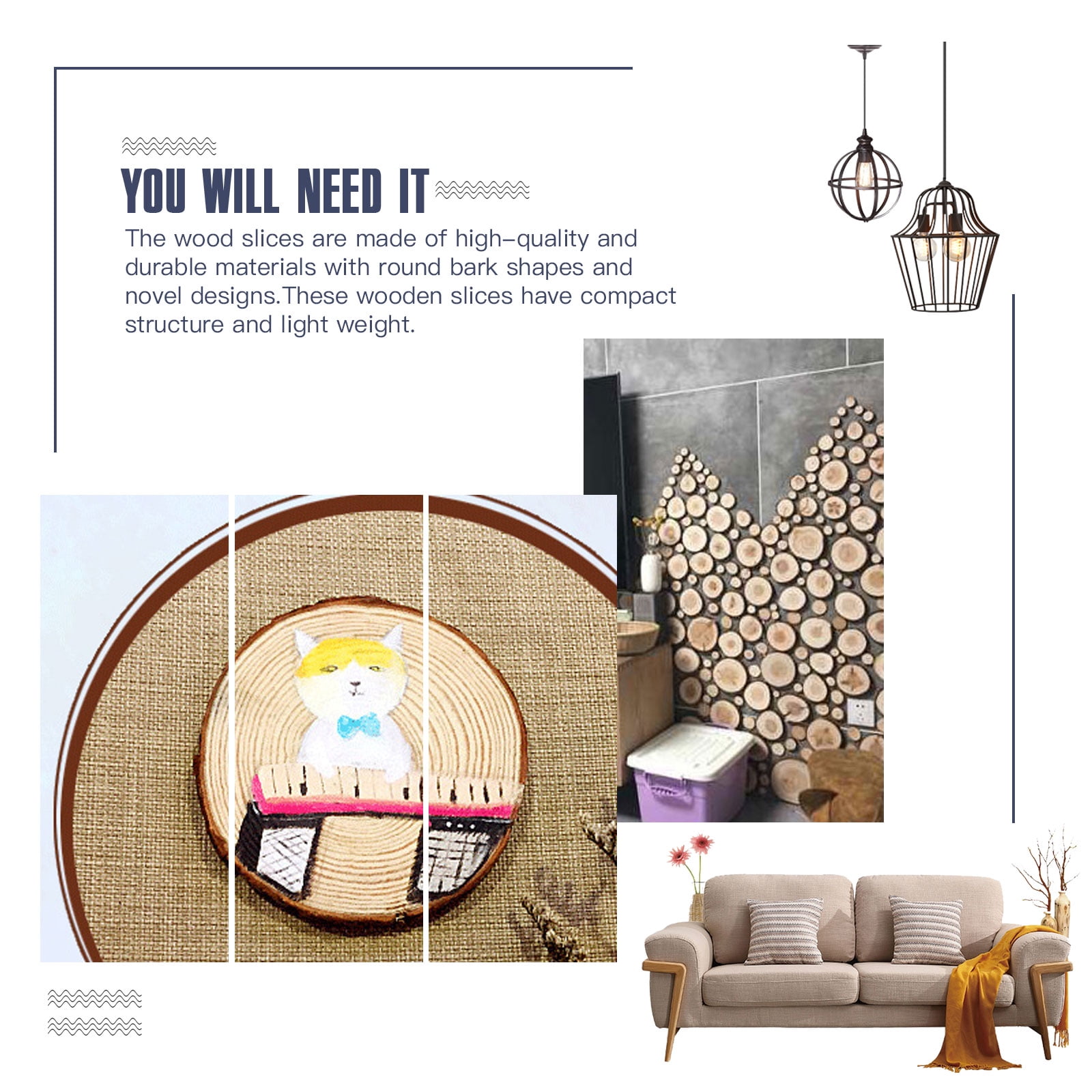 SWETRACE 1 Set Diy Wood Slices for Wedding Decorations Light Brown Round Bark Shapes Smooth Surface - Image 7