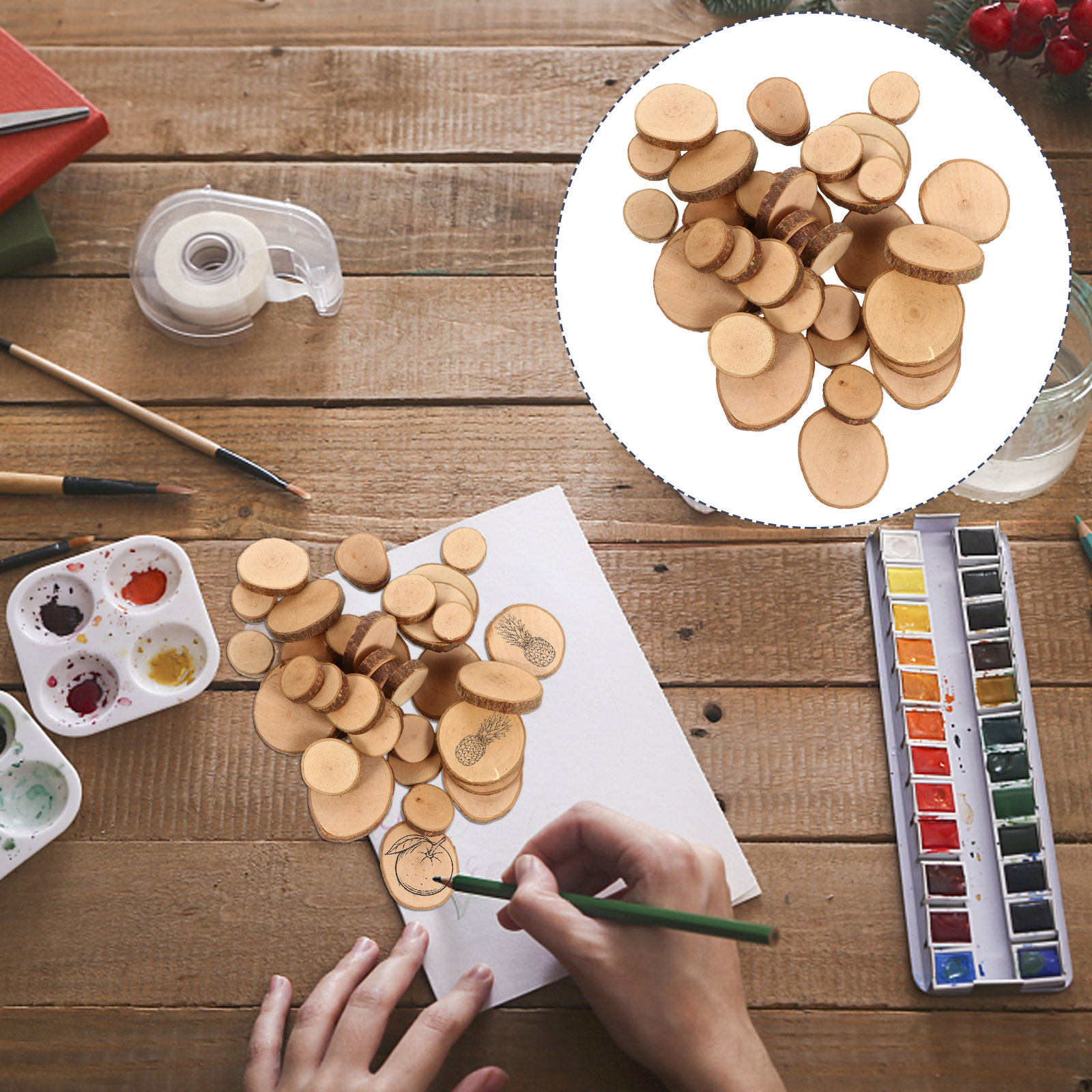 SWETRACE 1 Set Diy Wood Slices for Wedding Decorations Light Brown Round Bark Shapes Smooth Surface - Image 8