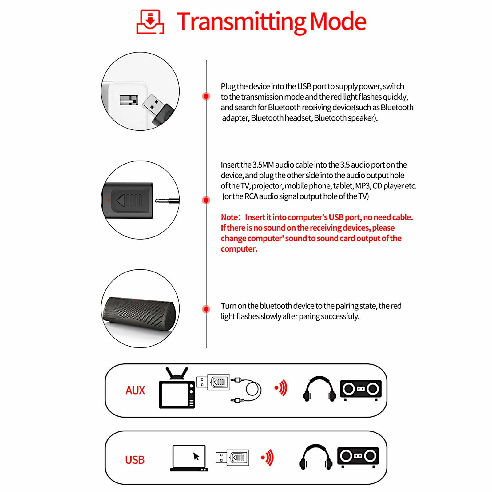 4 IN 1 5.0 Bluetooth Adapter USB Wireless Bluetooth Sender Receiver Music Audio for TV Portable 3.5mm AUX Adaptor - Image 3
