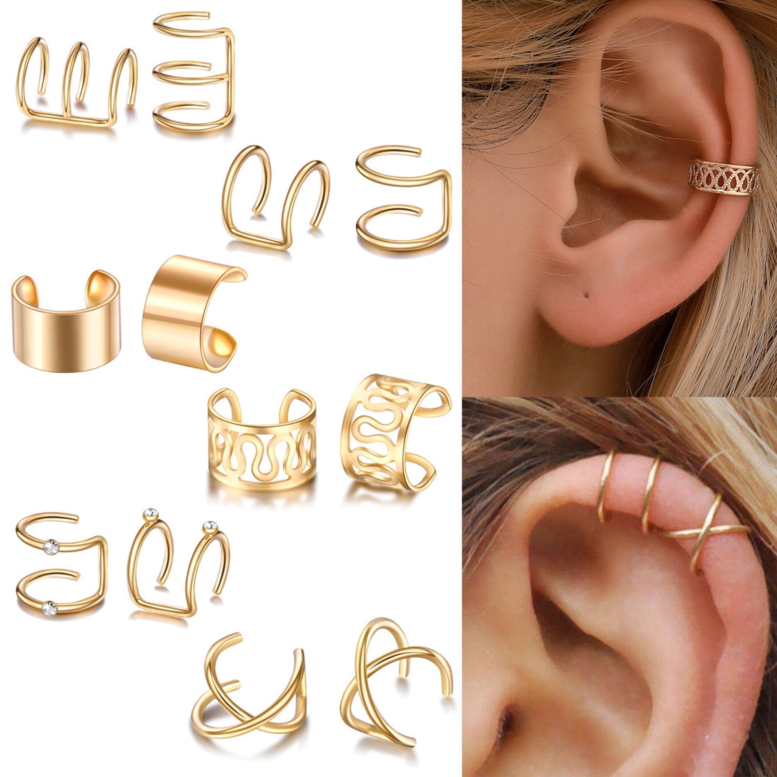 SPRING PARK Men Women Ear Cuff Wrap Earrings, 12 Pieces Gold - Image 1