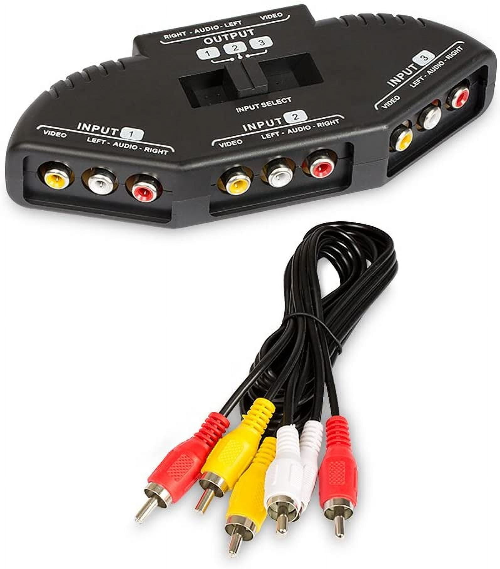 3 Way Port RCA Audio and Video Composite AV Switcher Selector Distribution Switch Box (3 Input 1 Output) for Wii, Xbox, DVD, PS2, Cable Box - Image 1
