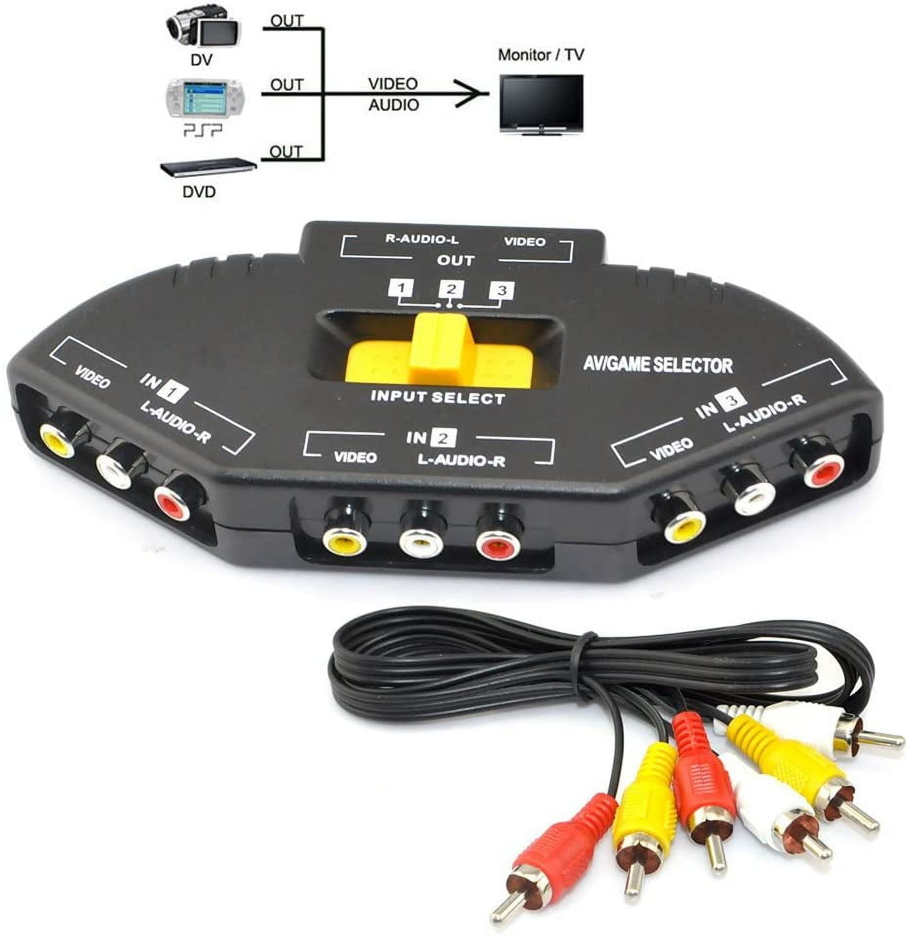 3 Way Port RCA Audio and Video Composite AV Switcher Selector Distribution Switch Box (3 Input 1 Output) for Wii, Xbox, DVD, PS2, Cable Box - Image 5