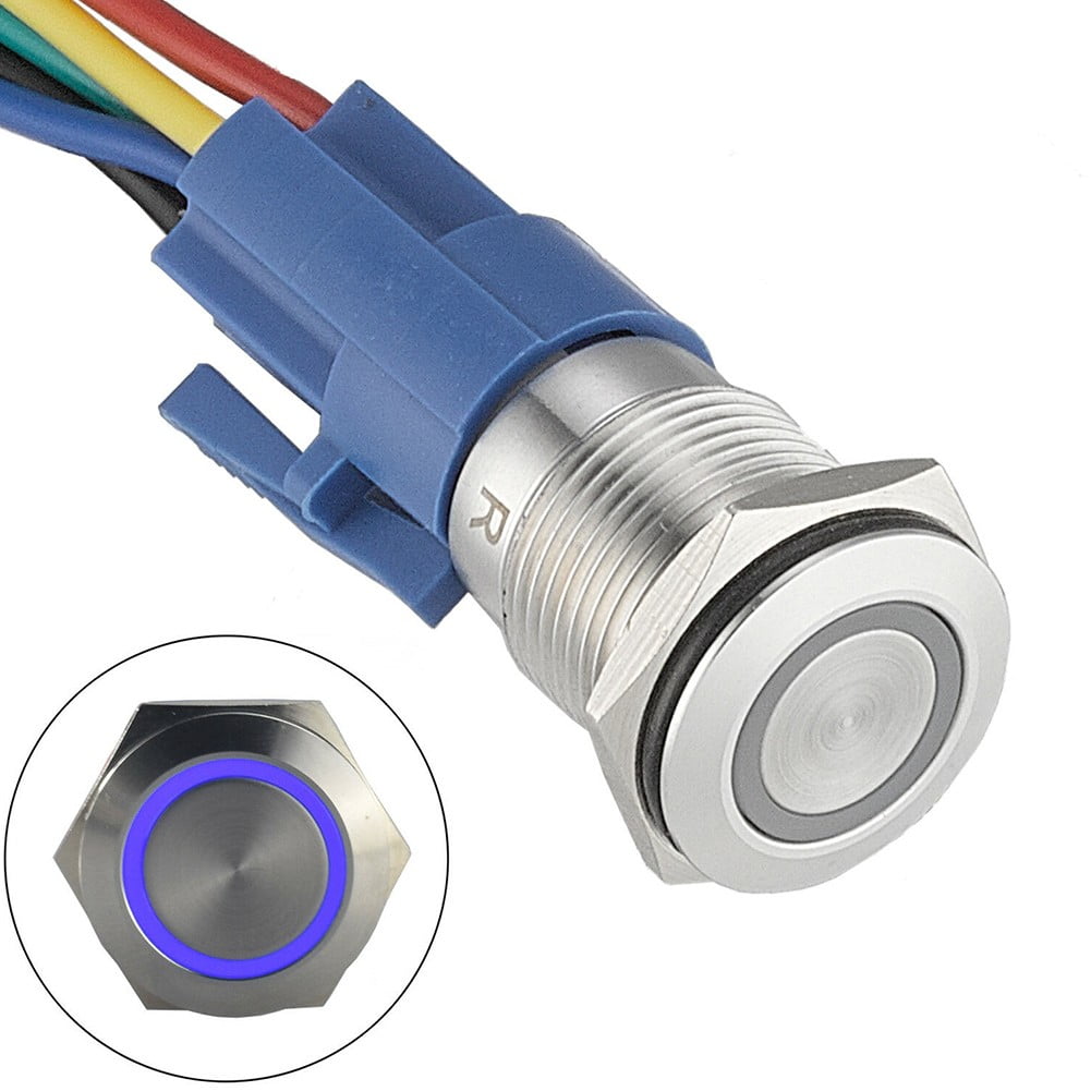 19Mm Latching Push Button Switch 12V Dc On Off Stainless Steel Led Self-Locking Green Blue - Image 2