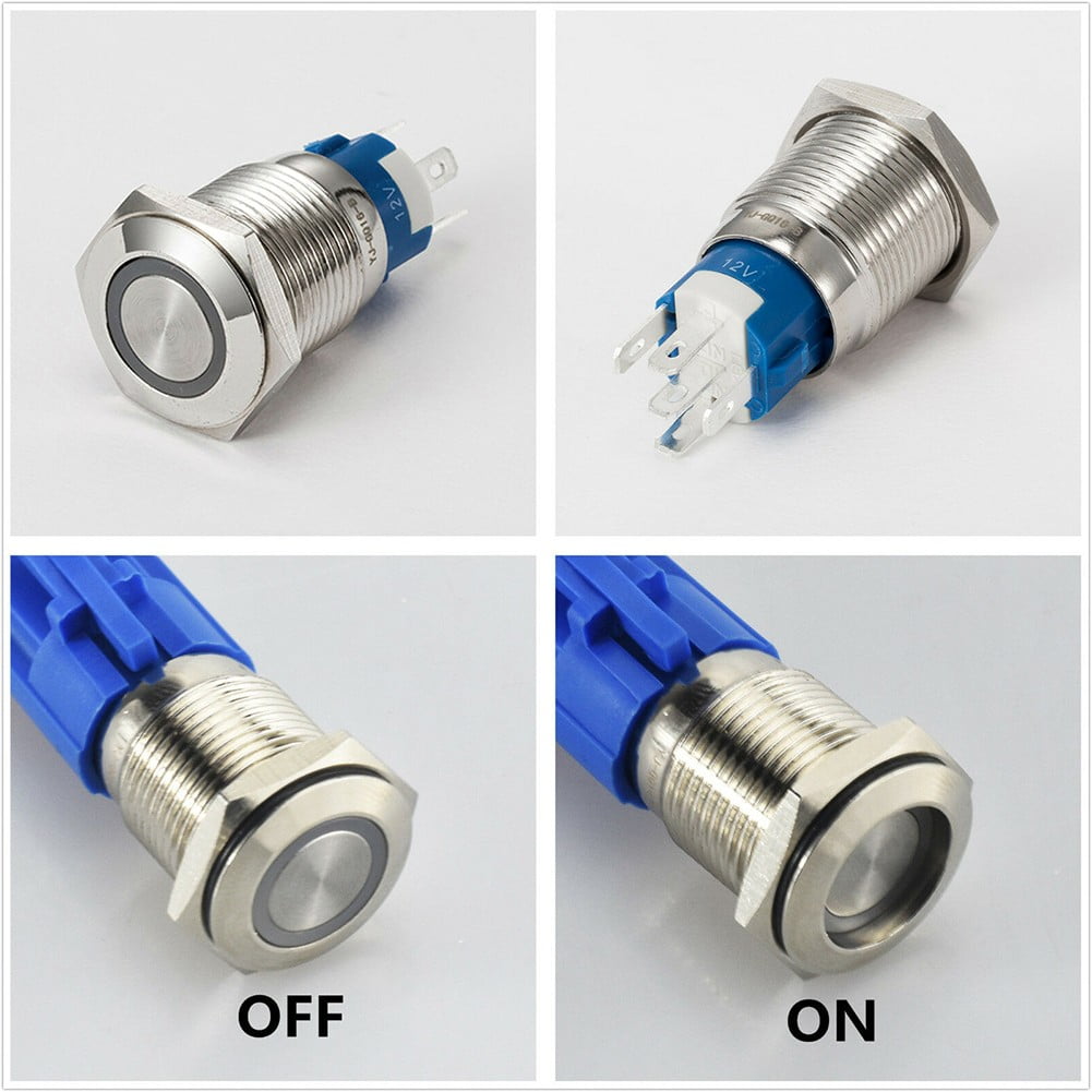 19Mm Latching Push Button Switch 12V Dc On Off Stainless Steel Led Self-Locking Green Blue - Image 6