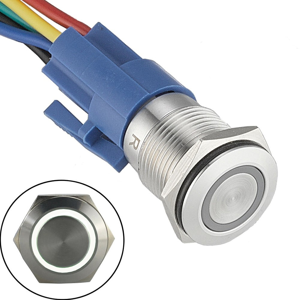 19Mm Latching Push Button Switch 12V Dc On Off Stainless Steel Led Self-Locking Green White - Image 2
