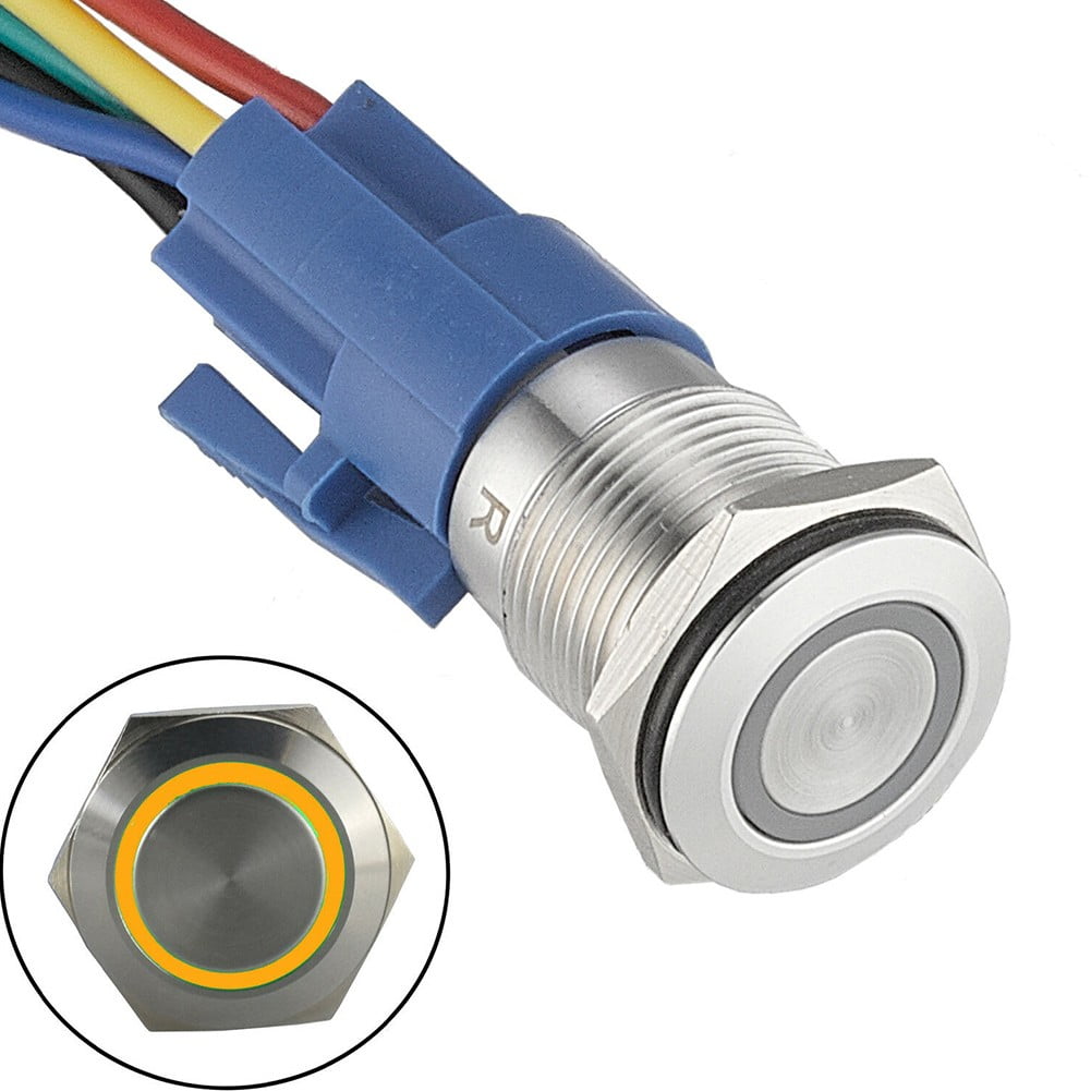 19Mm Latching Push Button Switch 12V Dc On Off Stainless Steel Led Self-Locking Green Yellow - Image 2