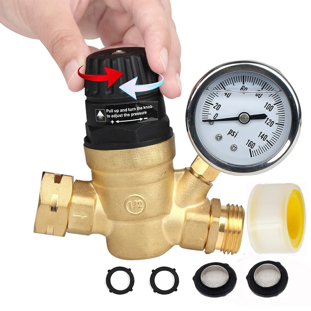 3/4In Water Pressure Regulator with Pressure Gauge For Camper Garden Hose Traile - Image 1