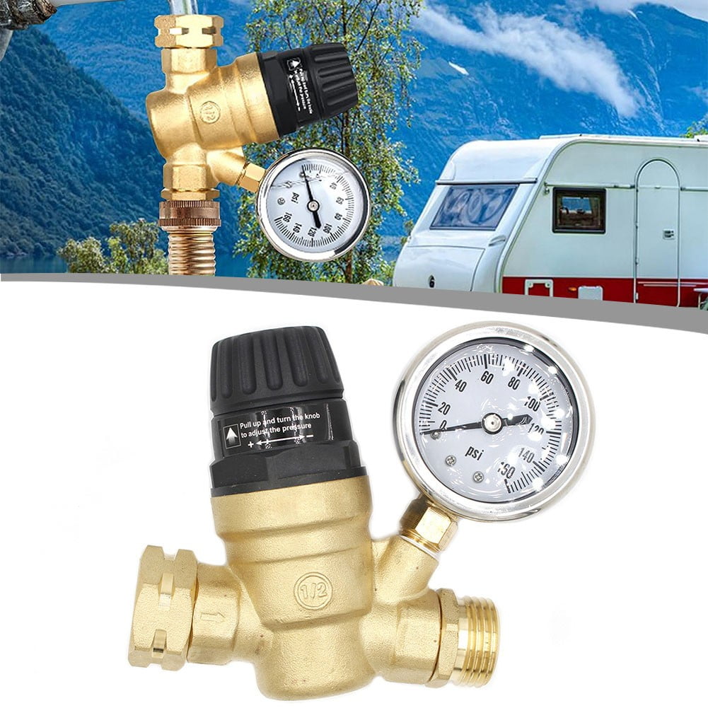 3/4In Water Pressure Regulator with Pressure Gauge For Camper Garden Hose Traile - Image 3