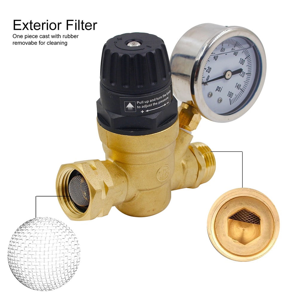 3/4In Water Pressure Regulator with Pressure Gauge For Camper Garden Hose Traile - Image 4