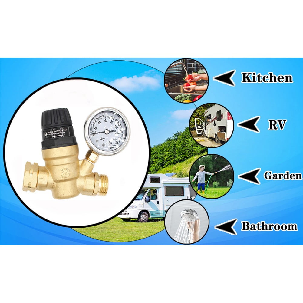 3/4In Water Pressure Regulator with Pressure Gauge For Camper Garden Hose Traile - Image 7