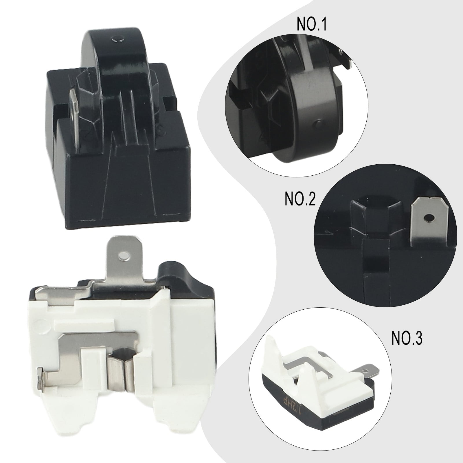 Refrigerator Ptc Starter Relay Replacement 2 Pins Compressor Overload Protector 1Pin-12Ohm+1/2Hp - Image 5