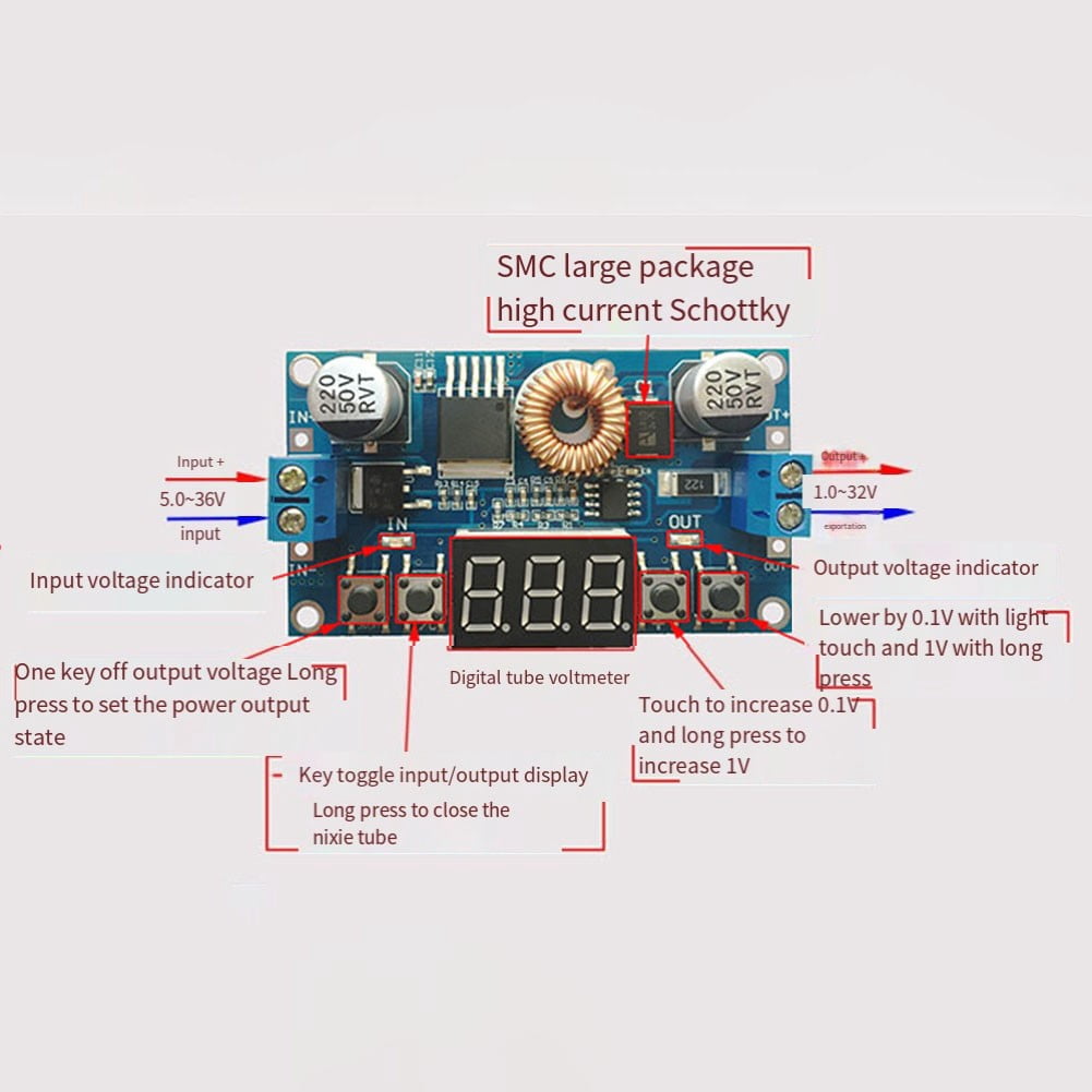 5A 75W Cnc Dc-Dc Adjustable Step-Down Module Cnc Power Supply with Voltmeter - Image 1