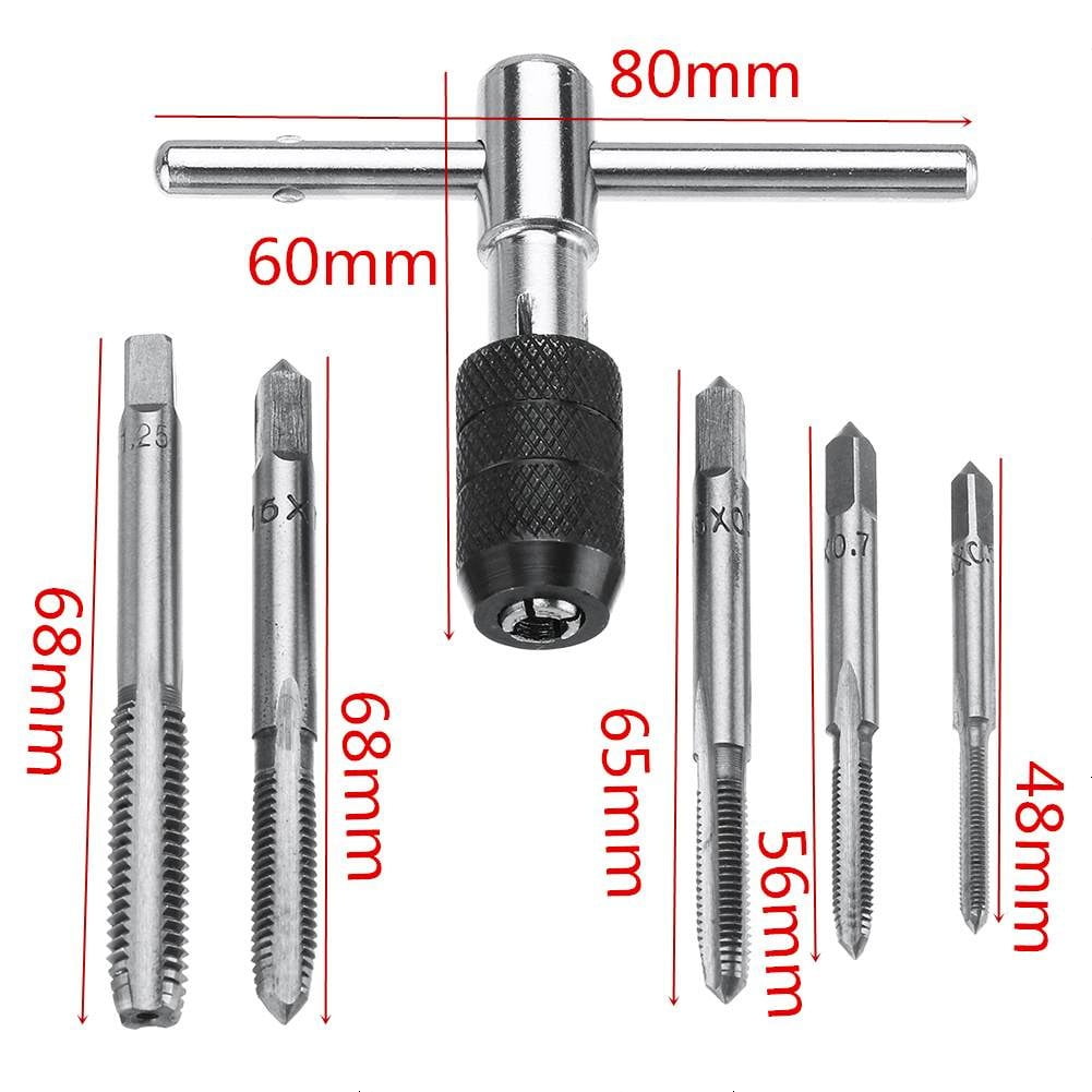 6Pcs for M3-M8 Tap Drill Set T Handle Ratchet Tap Wrench Machinist Tool with Screw - Image 2