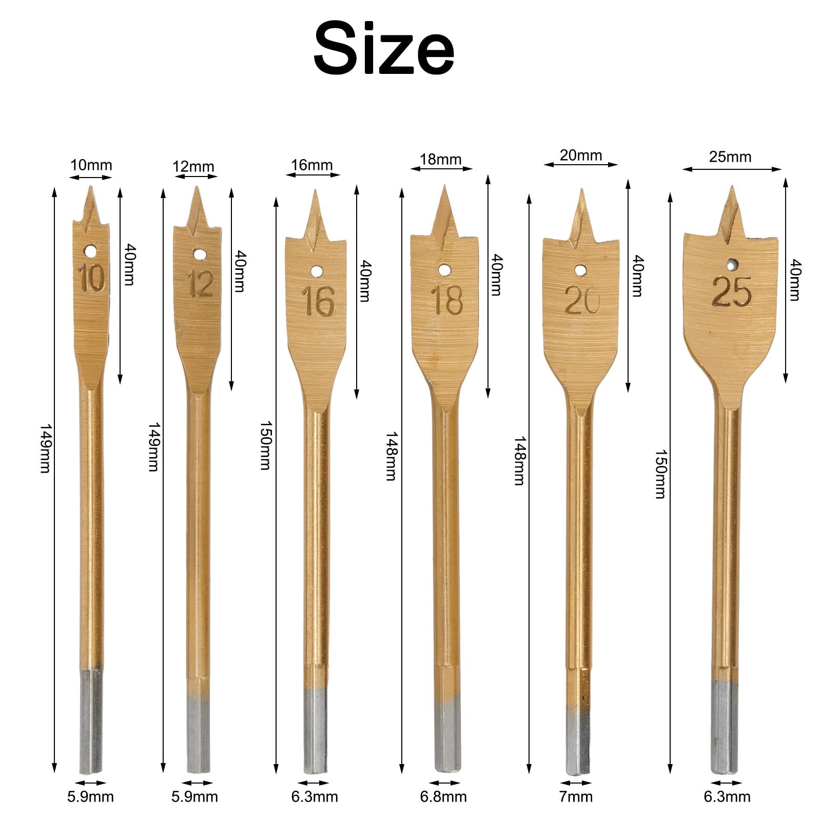 6Pcs Spade Flat Wood Drill Bit Woodworking Hex Shank Metric 10-25Mm - Image 1