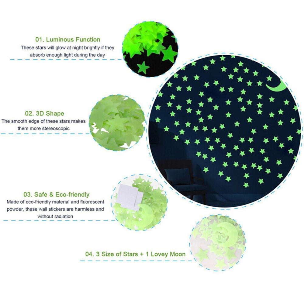 200 Pcs 3D Stars Glow In the Dark Luminous Fluorescent Wall Stickers Room Decors - Image 7