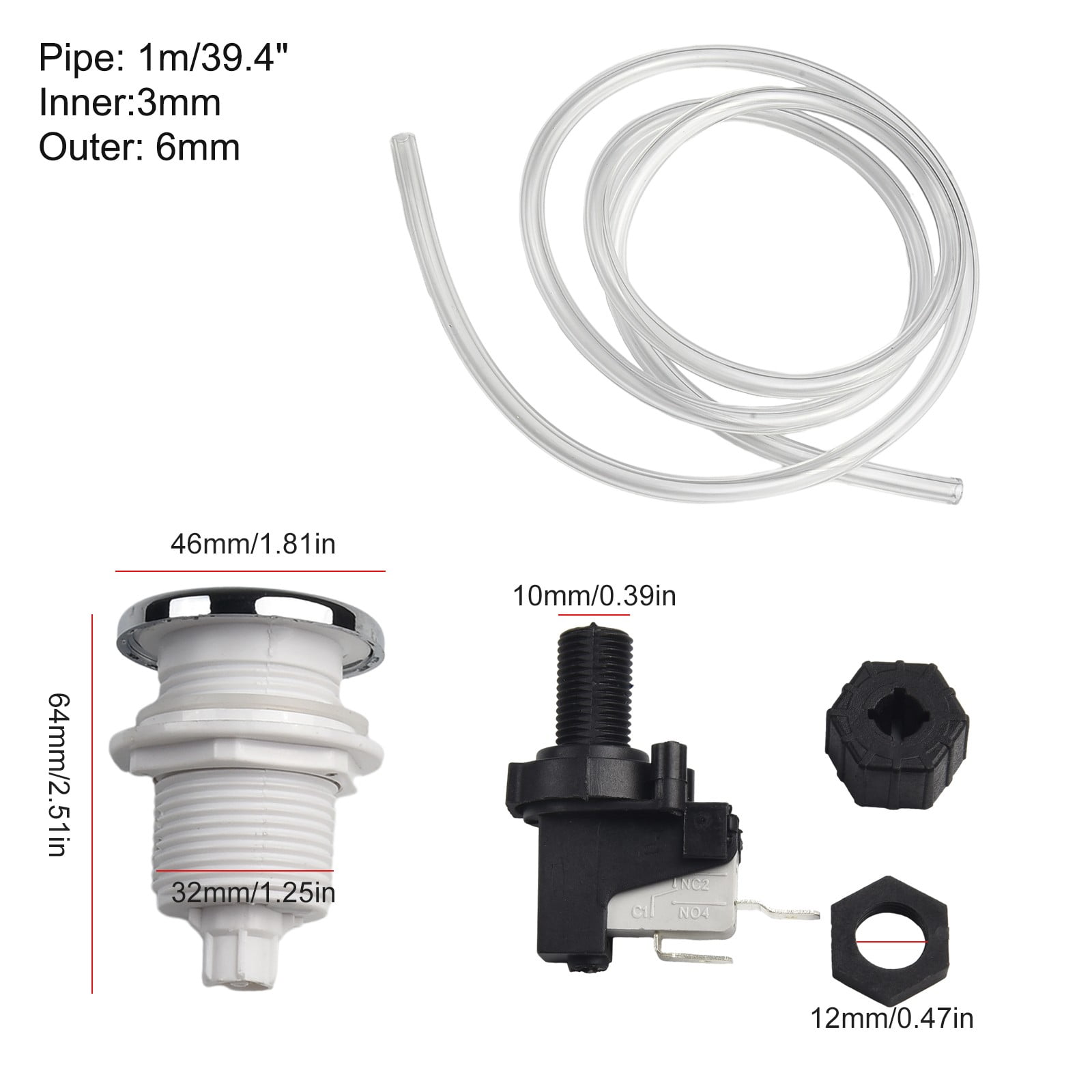 Pneumatic Switch on Off Push Air Switch Button 32mm For Bathtub Spa Waste Garbage Disposal Switch 125-250V 16A - Image 7
