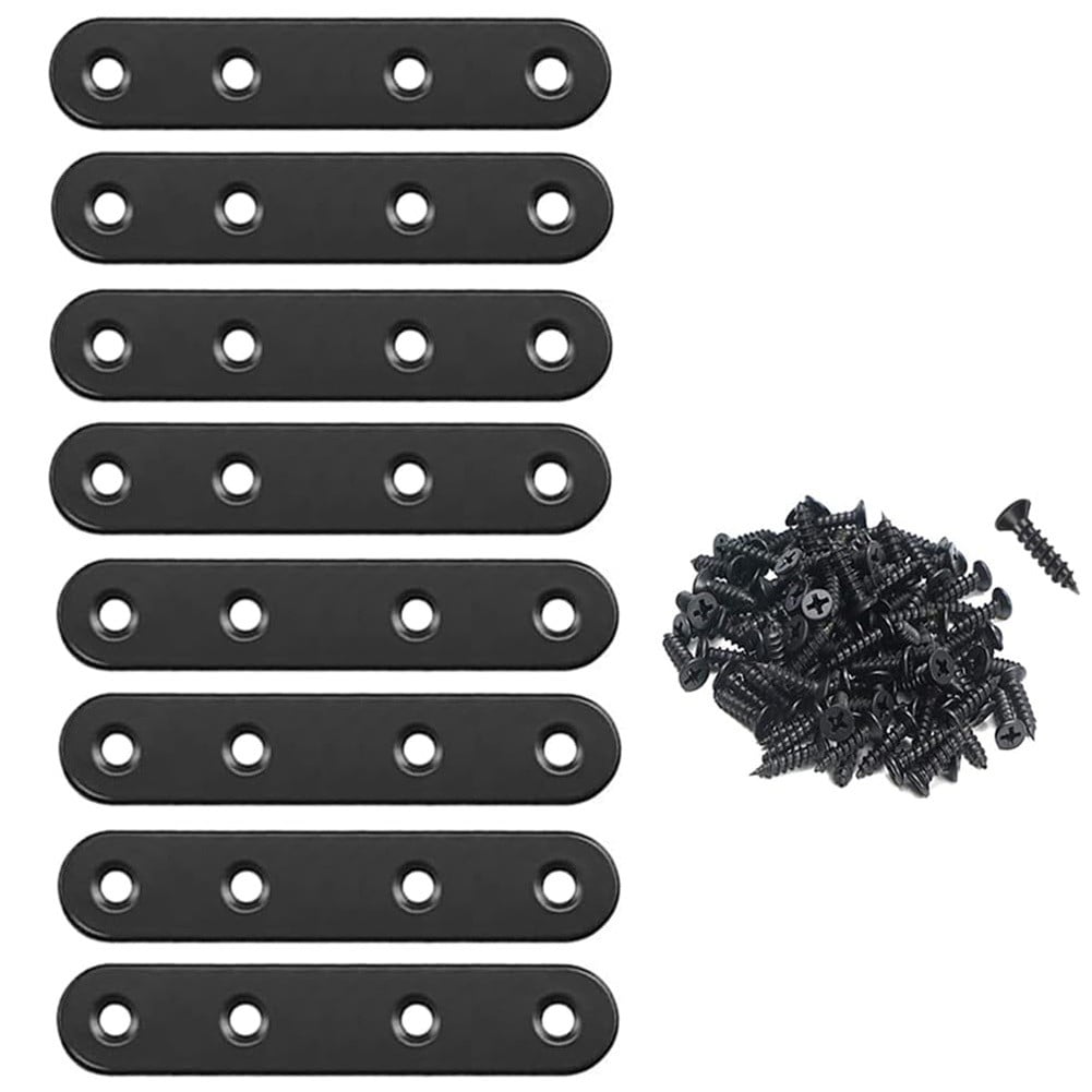 Black Straight Brackets 304Stainless Steel Flat Brace Mending Plates with Screws 8Pcs - Image 1