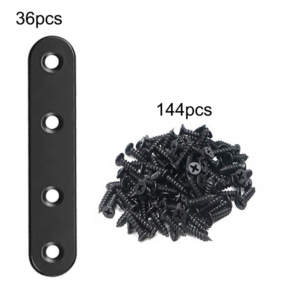 Black Straight Brackets 304Stainless Steel Flat Brace Mending Plates with Screws 8Pcs - Image 3