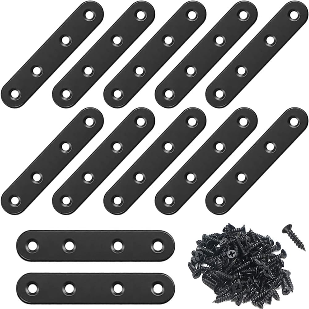 Black Straight Brackets 304Stainless Steel Flat Brace Mending Plates with Screws 8Pcs - Image 6