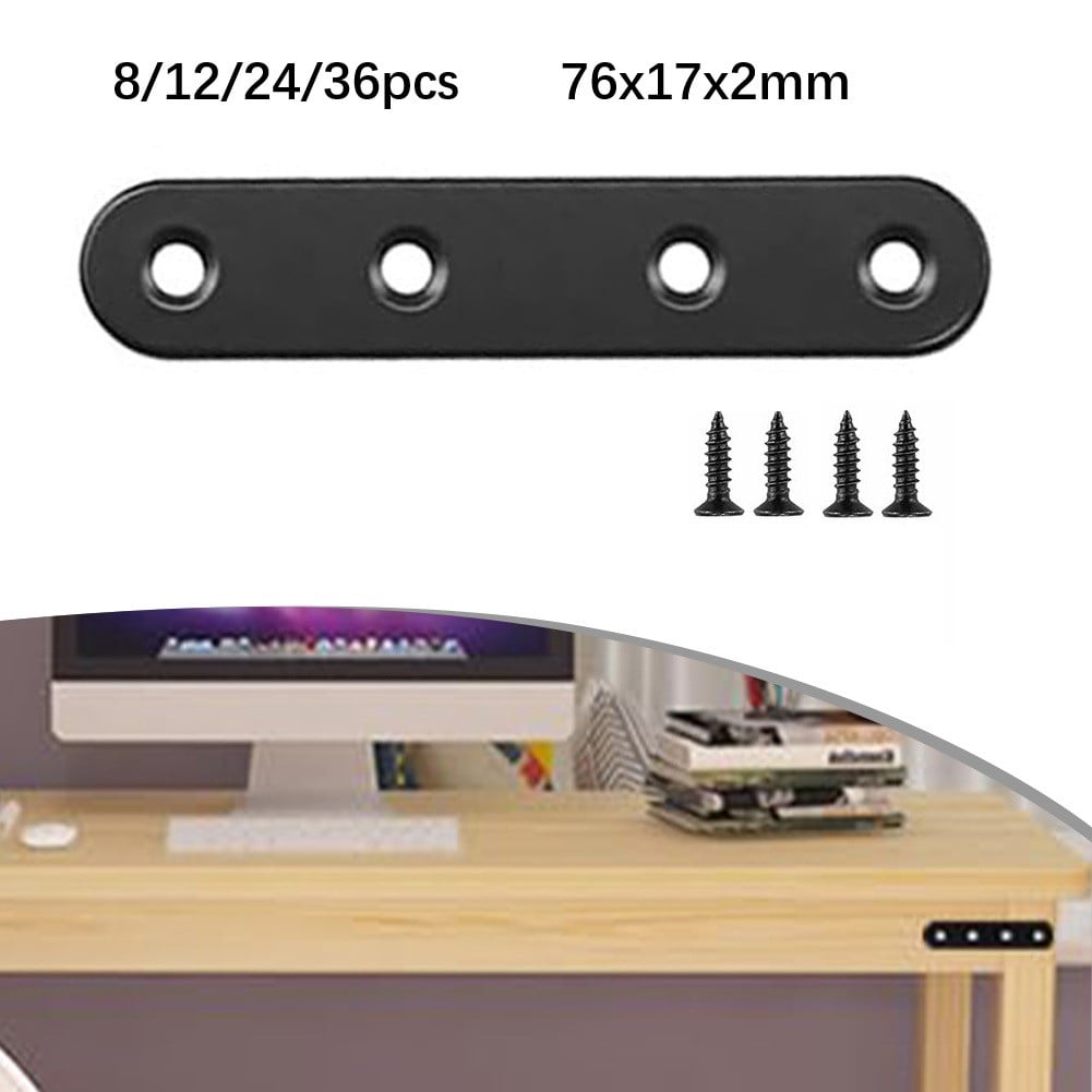 Black Straight Brackets 304Stainless Steel Flat Brace Mending Plates with Screws 8Pcs - Image 7