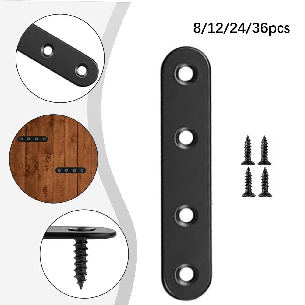 Black Straight Brackets 304Stainless Steel Flat Brace Mending Plates with Screws 8Pcs - Image 8