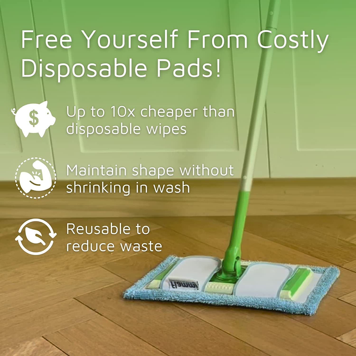 Reusable Microfiber Mop Pads for Swwiffer Sweper & All 10-12 Inch Flat Mop, Upgraded Wet Dry Cleaning Pads for All Hard-Floor, Reusable & Washable Sweeper Refills (4 Pack) Blue - Image 3